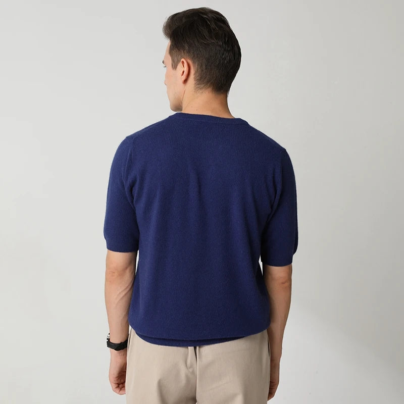 Fashion Menswear 100% Goat Cashmere 2021 Man O-Neck Pullovers Winter Sweaters Knitted Half Sleeve Hot Sale Standard Male Tops