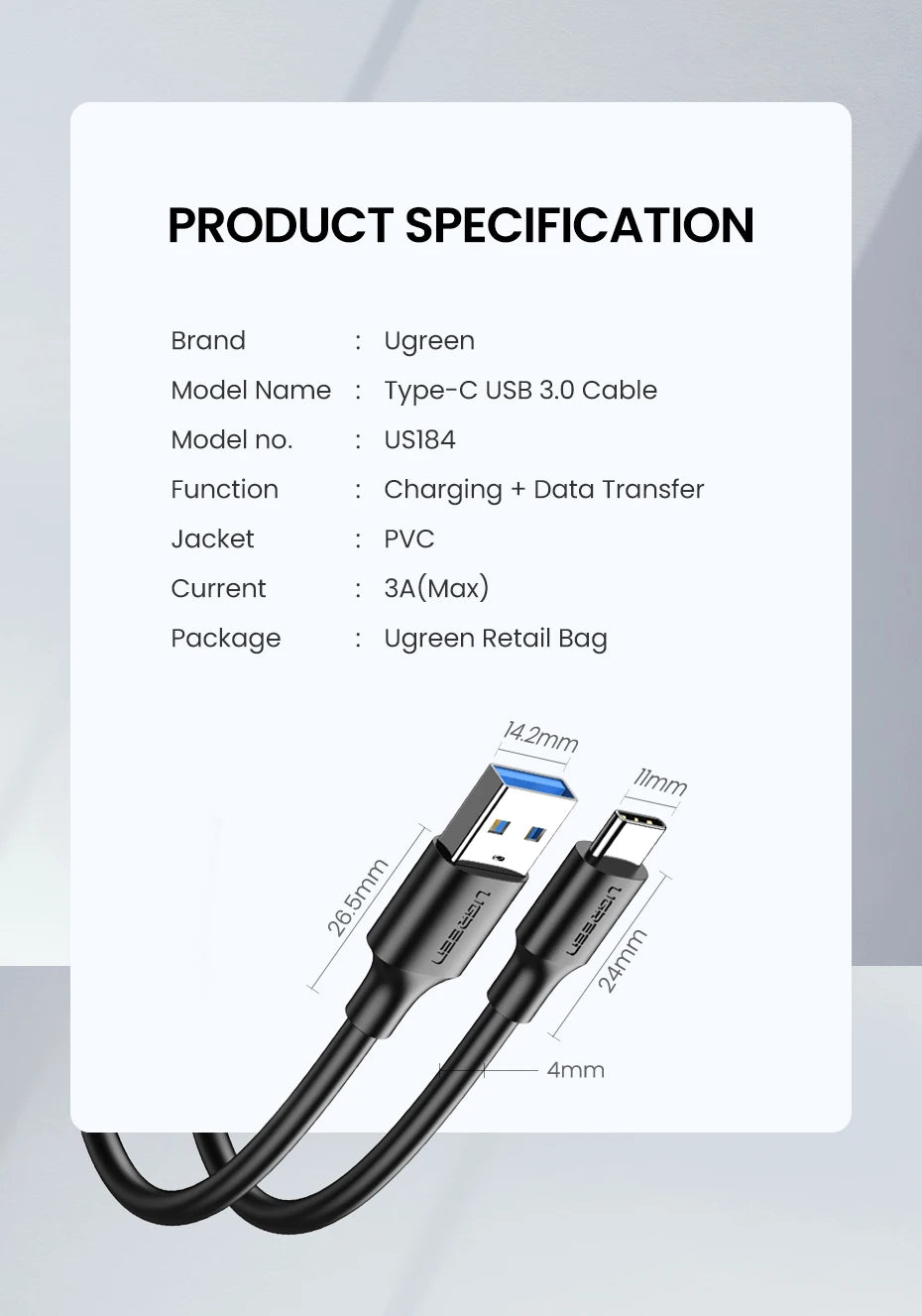 UGREEN USB C Cable 5Gbps USB3.0 A to USB C for iPhone 17 16 15 iPad Samsung S25 S24 for Switch M2 SSD NVME USB3.0 Data 18W Cable