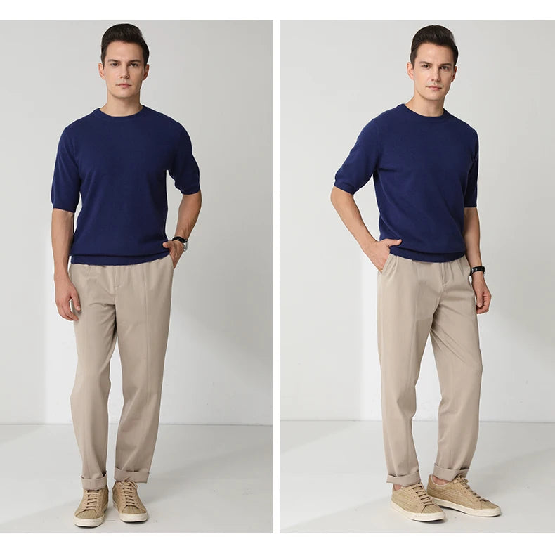 Fashion Menswear 100% Goat Cashmere 2021 Man O-Neck Pullovers Winter Sweaters Knitted Half Sleeve Hot Sale Standard Male Tops