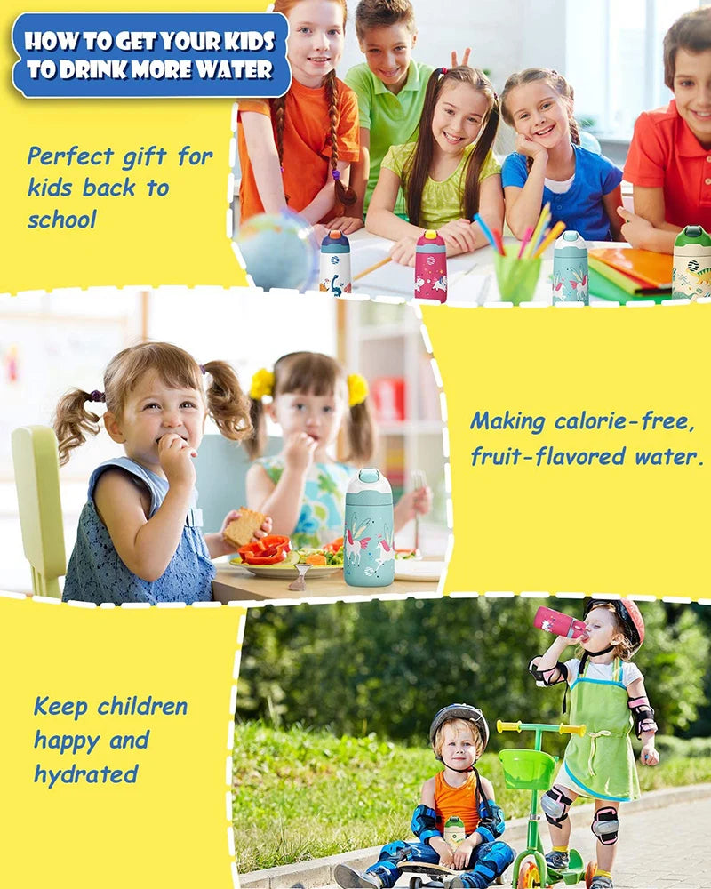 FJbottle water bottle for children ,Vacuum Flacks for girls, thermos Bottle With Healthy Straw And BPA Free,350ML