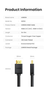 UGREEN High Speed HDMI-Compatible Cable for Xiaomi Mi Box PS4  1m 2m Gold Plated Port 4K 1080P 3D Cable 4K/60Hz HDMI-Compatible