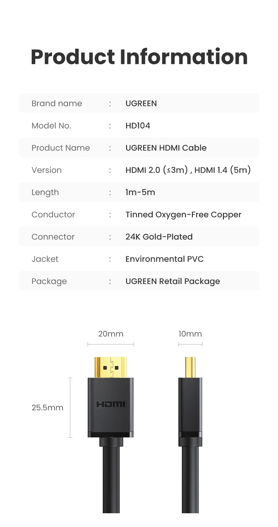 UGREEN High Speed HDMI-Compatible Cable for Xiaomi Mi Box PS4  1m 2m Gold Plated Port 4K 1080P 3D Cable 4K/60Hz HDMI-Compatible