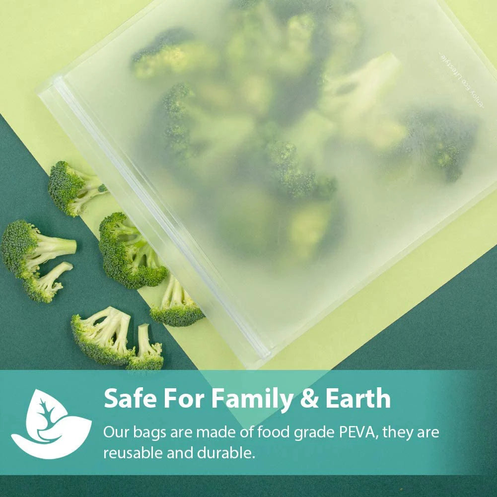 Reusable Silicone Food Storage Bags – Leakproof, Stand-Up, Zip Shut