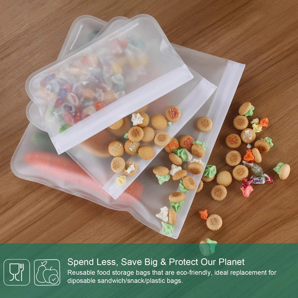 Reusable Silicone Food Storage Bags – Leakproof, Stand-Up, Zip Shut