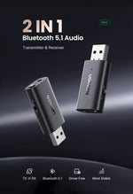 UGREEN 2 in 1 Bluetooth Car Adapter Bluetooth 5.1 Stereo Transmitter Receiver Wireless 3.5mm Aux Jack Adapter Car Kit Mic