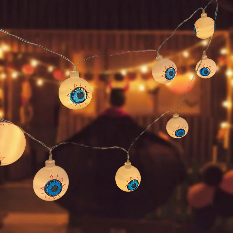 1.5M 10LED Halloween LED Light String Horror Eyeballs Pumpkin Spider Bat Skull Lamp Trick Or Treat Happy Halloween Party Decor