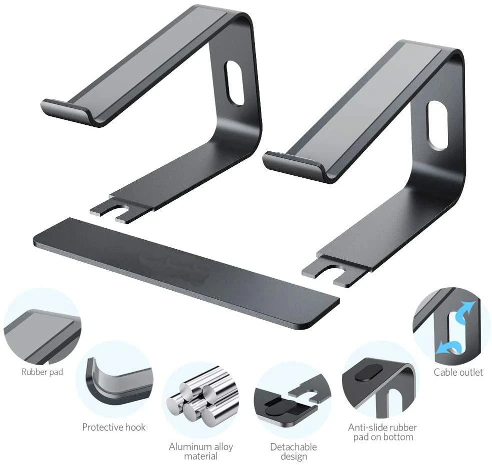 Ergonomic Aluminum Laptop Stand, Detachable Laptop Riser, Notebook Holder Compatible