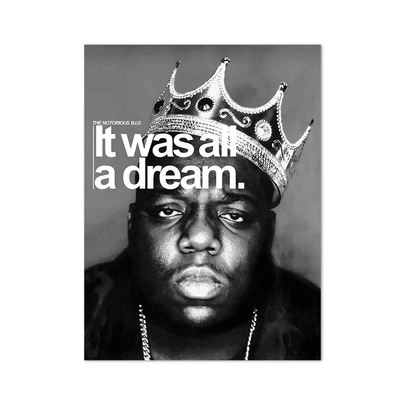 Biggie Smalls Notorious B.I.G Posters and Prints Hip Hop Music Lyrics Quote Black White Wall Art Canvas Painting Home Decor