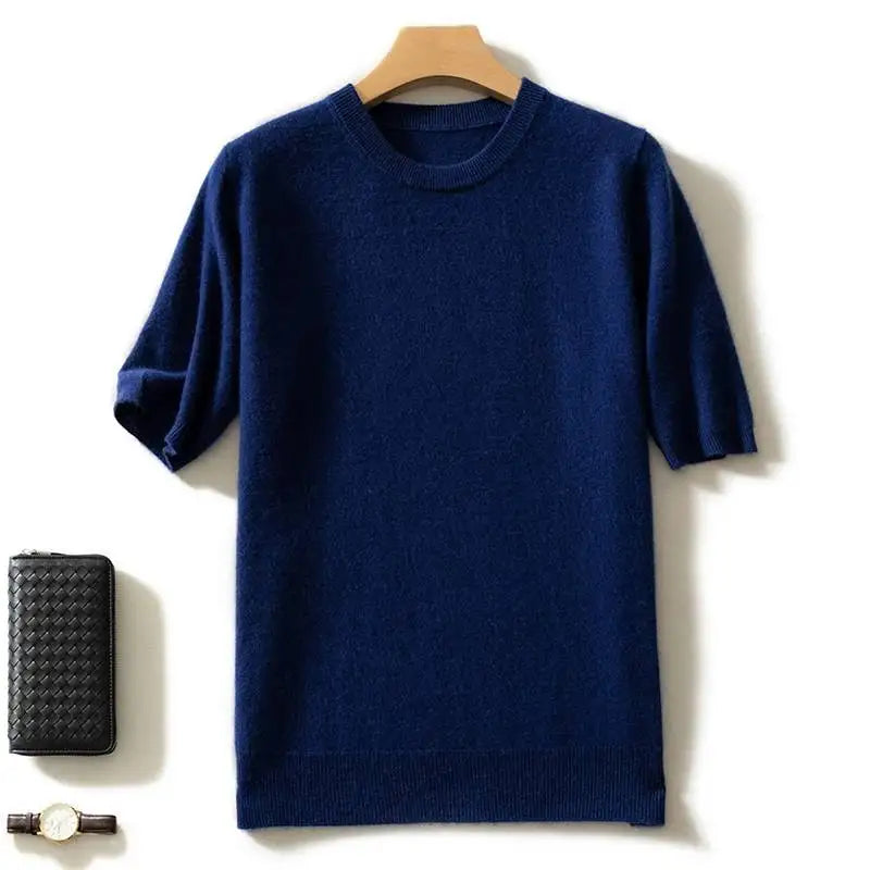 Fashion Menswear 100% Goat Cashmere 2021 Man O-Neck Pullovers Winter Sweaters Knitted Half Sleeve Hot Sale Standard Male Tops