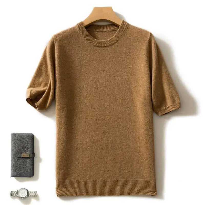 Fashion Menswear 100% Goat Cashmere 2021 Man O-Neck Pullovers Winter Sweaters Knitted Half Sleeve Hot Sale Standard Male Tops