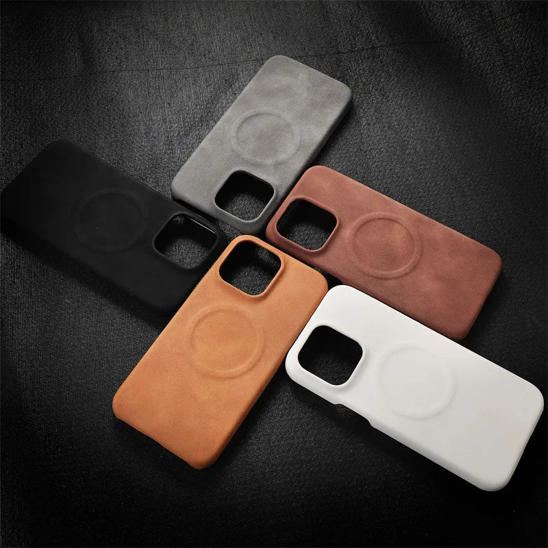 Business Design Magnetic Charging Shockproof Lambskin Artificial Leather Cell Phone Case for iPhone