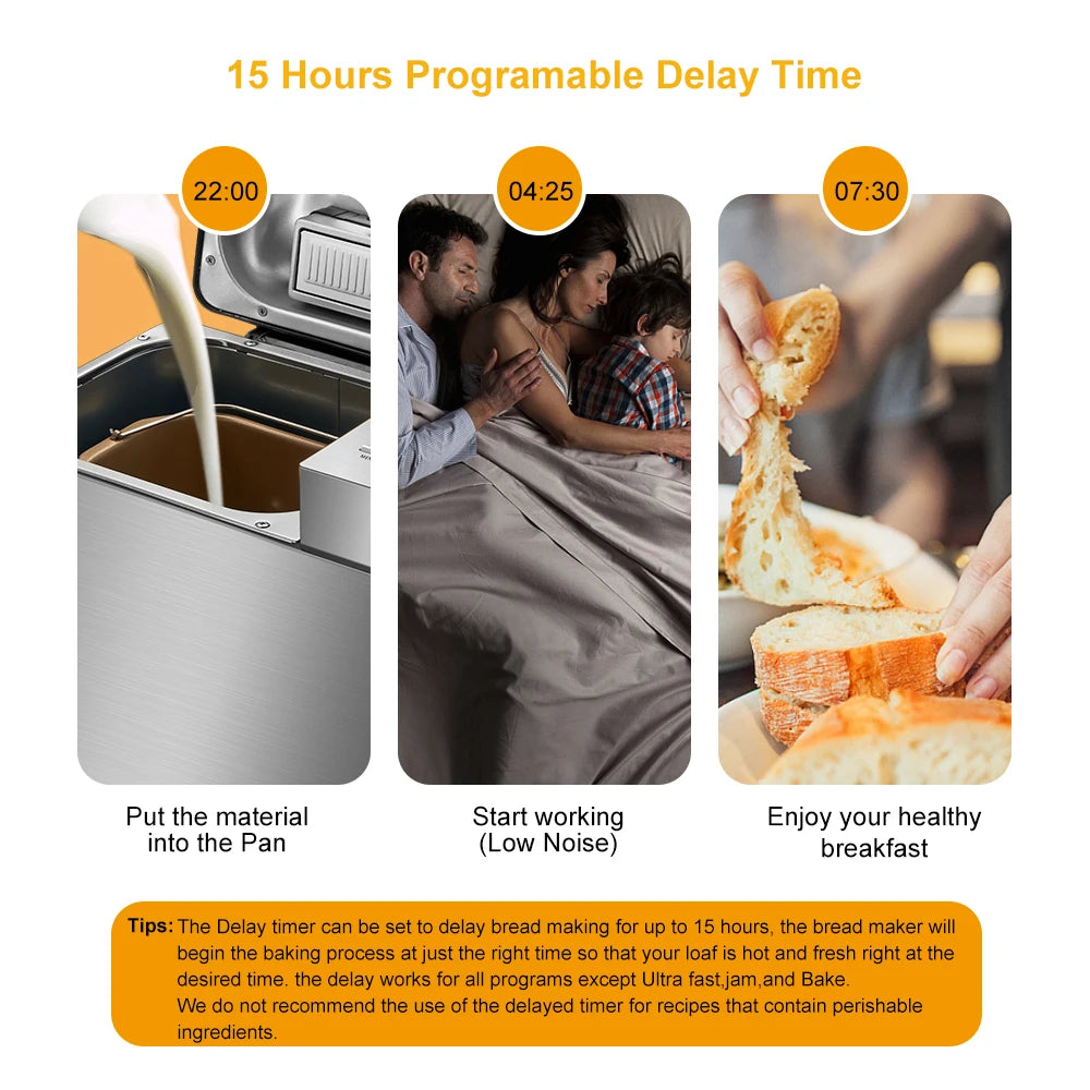 Biolomix 1KG 19-in-1 Stainless Steel Automatic Bread Maker 650W Programmable with Fruit Nut Dispenser Kitchen Appliance