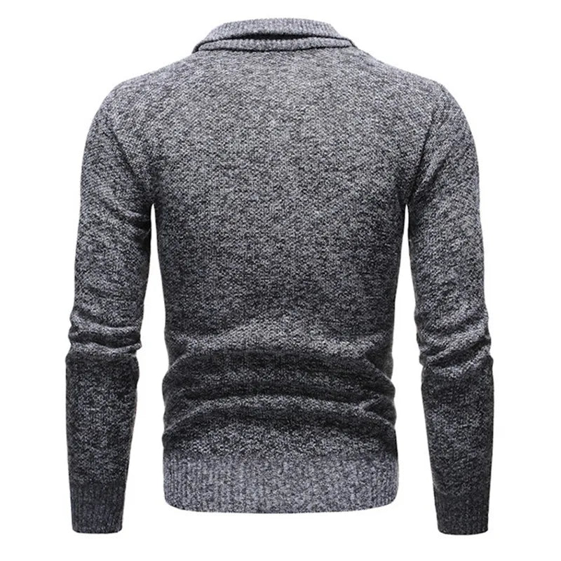 Autumn Winter Casual Sweaters Men Half High Collar Zippers Warm Fleece Pullovers Mens Thick Warm Knitted Sweater Men Pullovers