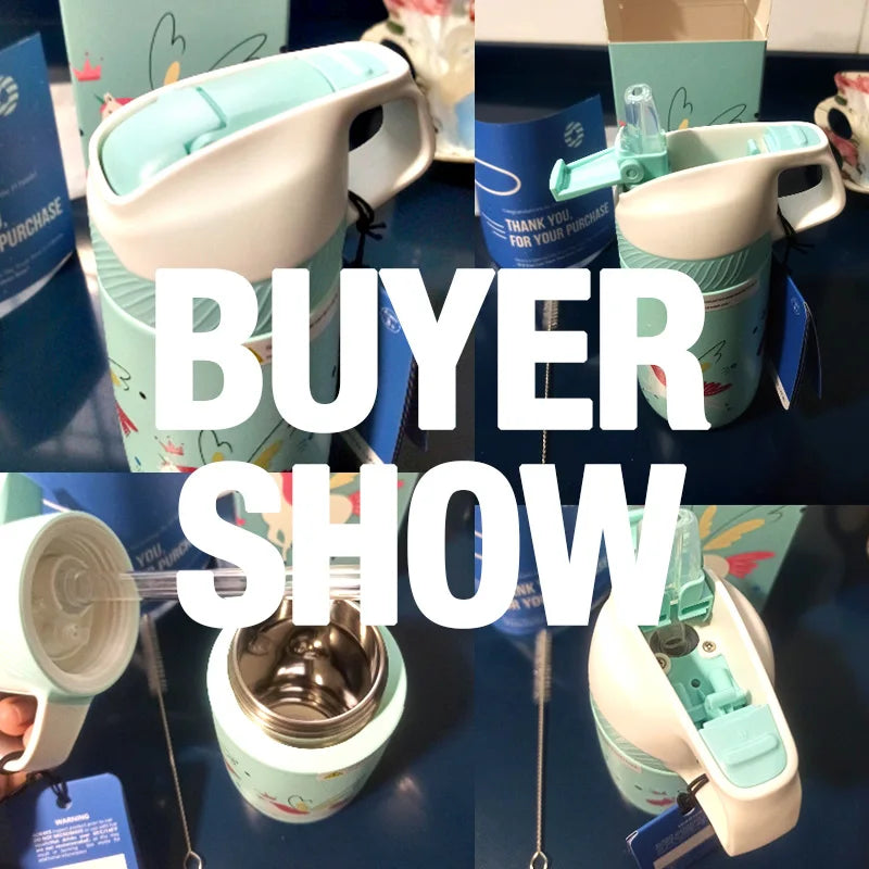 FJbottle water bottle for children ,Vacuum Flacks for girls, thermos Bottle With Healthy Straw And BPA Free,350ML