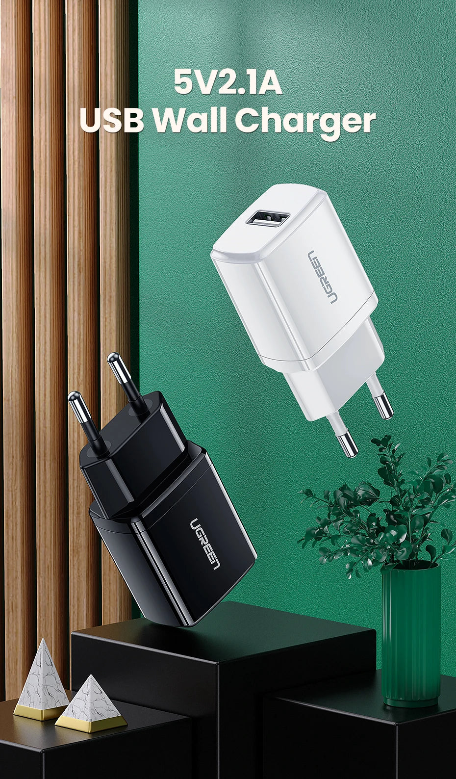 Ugreen 5V 2.1A USB Charger for iPhone 16 15 14 iPad Fast Wall Charger EU Adapter for Samsung S9 Xiaomi Mi 8 Mobile Phone Charger