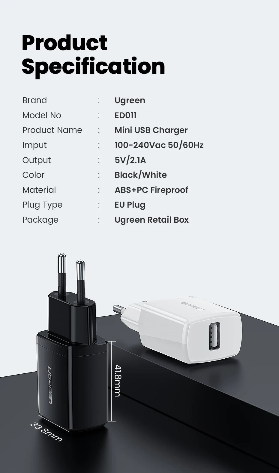 Ugreen 5V 2.1A USB Charger for iPhone 16 15 14 iPad Fast Wall Charger EU Adapter for Samsung S9 Xiaomi Mi 8 Mobile Phone Charger