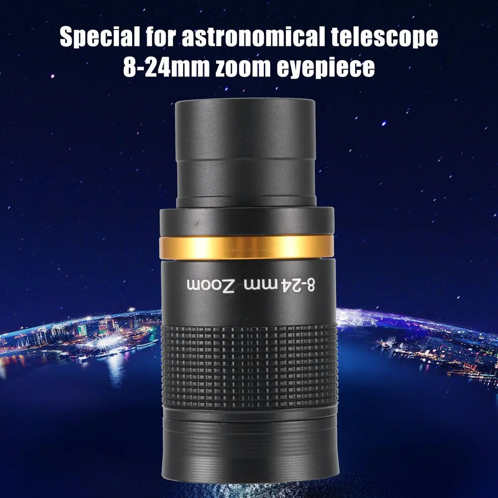 Telescope Accessories 8-24mm Zoom Eyepiece Full Metal Continuous Zoom Broadband Green Film with Optical Glass Zoom Lens Manual