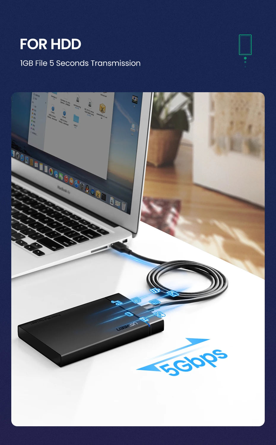 UGREEN USB C Cable 5Gbps USB3.0 A to USB C for iPhone 17 16 15 iPad Samsung S25 S24 for Switch M2 SSD NVME USB3.0 Data 18W Cable