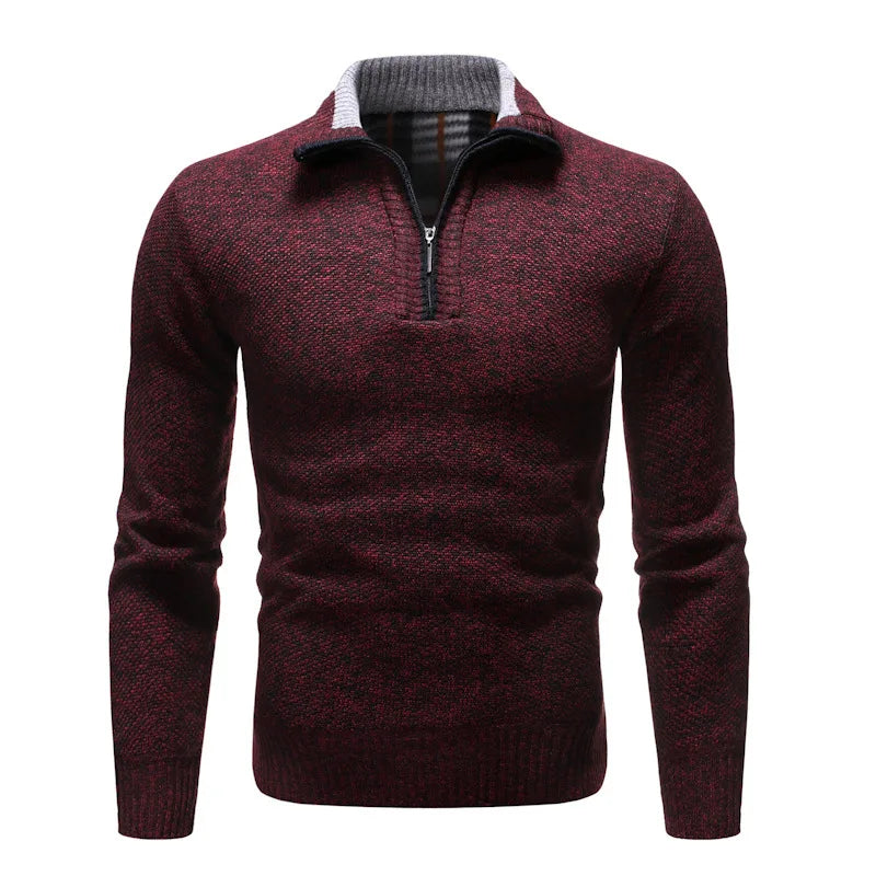 Autumn Winter Casual Sweaters Men Half High Collar Zippers Warm Fleece Pullovers Mens Thick Warm Knitted Sweater Men Pullovers