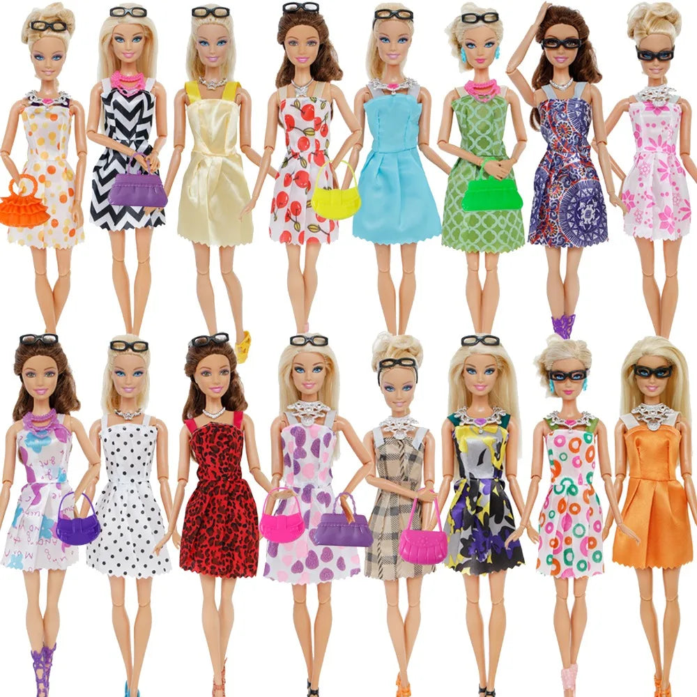 32 Item/Set Ba Doll Bie 11.5 inch Doll Accessories=10 Mix Dress+ 4 Glasses+ 6 Necklaces+2 Handbag+ 10 Shoes Clothes 11.8'' Doll
