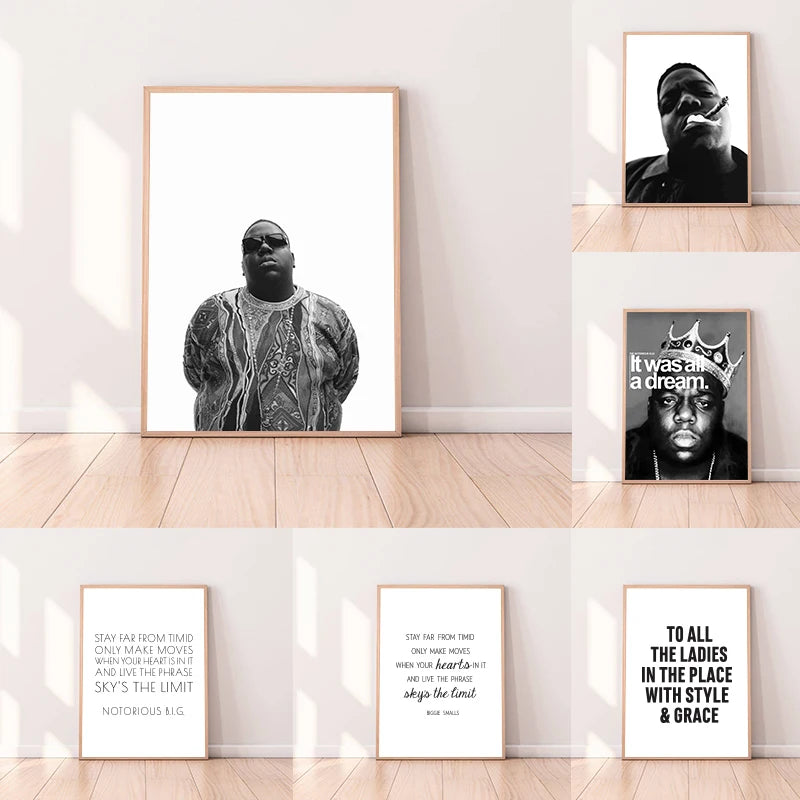 Biggie Smalls Notorious B.I.G Posters and Prints Hip Hop Music Lyrics Quote Black White Wall Art Canvas Painting Home Decor