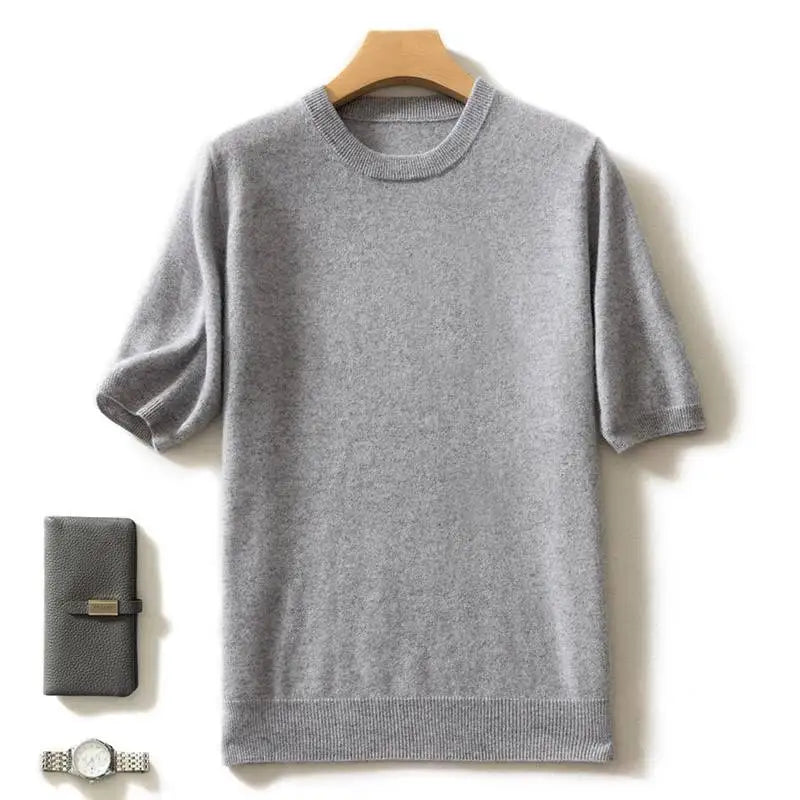 Fashion Menswear 100% Goat Cashmere 2021 Man O-Neck Pullovers Winter Sweaters Knitted Half Sleeve Hot Sale Standard Male Tops