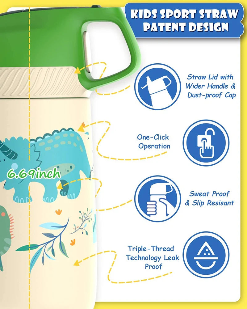 FJbottle water bottle for children ,Vacuum Flacks for girls, thermos Bottle With Healthy Straw And BPA Free,350ML