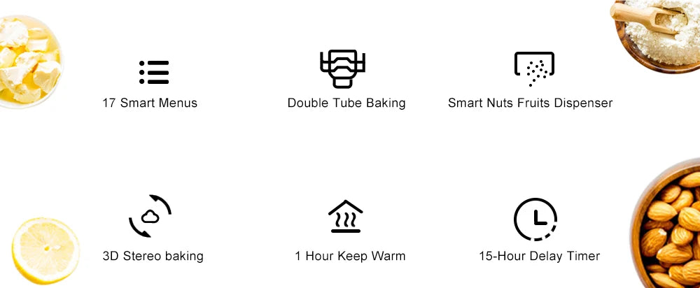 Biolomix 1KG 19-in-1 Stainless Steel Automatic Bread Maker 650W Programmable with Fruit Nut Dispenser Kitchen Appliance