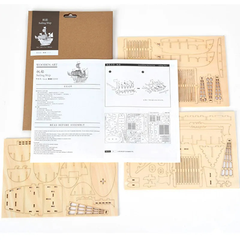 Diy 3d wooden puzzle for Assembly Puzzle Laser Cutting Sailing Ship Biplane Steam Locomotive Train Toy diy Kit  for adults Child