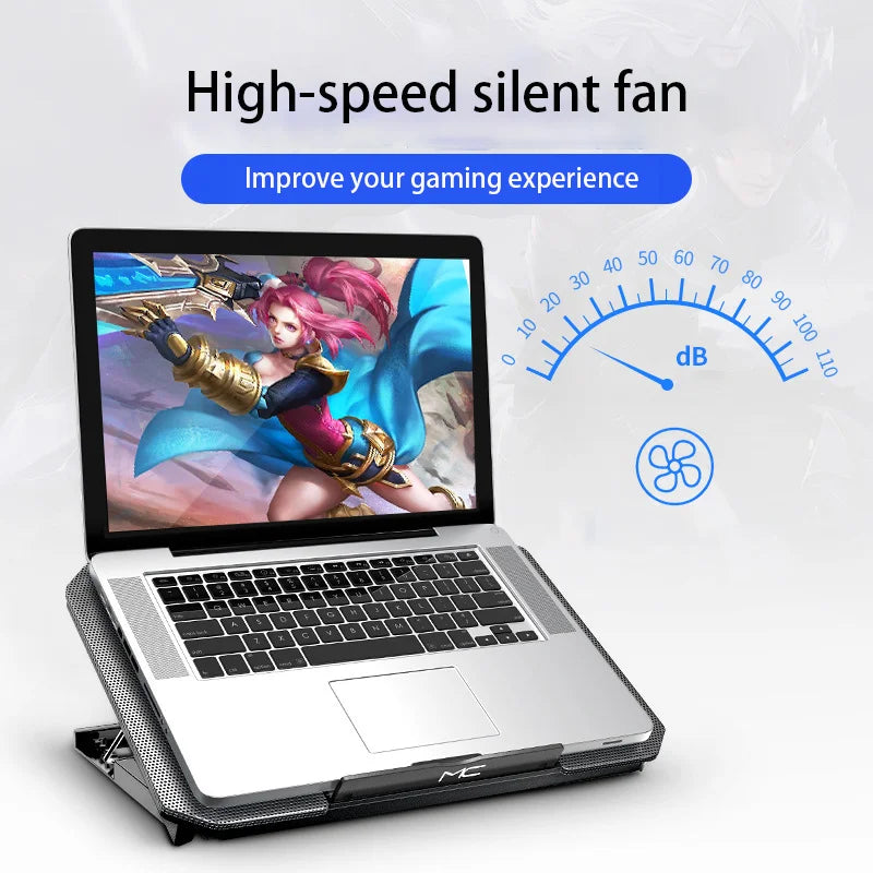 Gaming Laptop Cooler Large Size for 12-16 Inch Notebook, Two USB Cooling Pads, Adjustable Wind Speed, Silent Laptop Stand