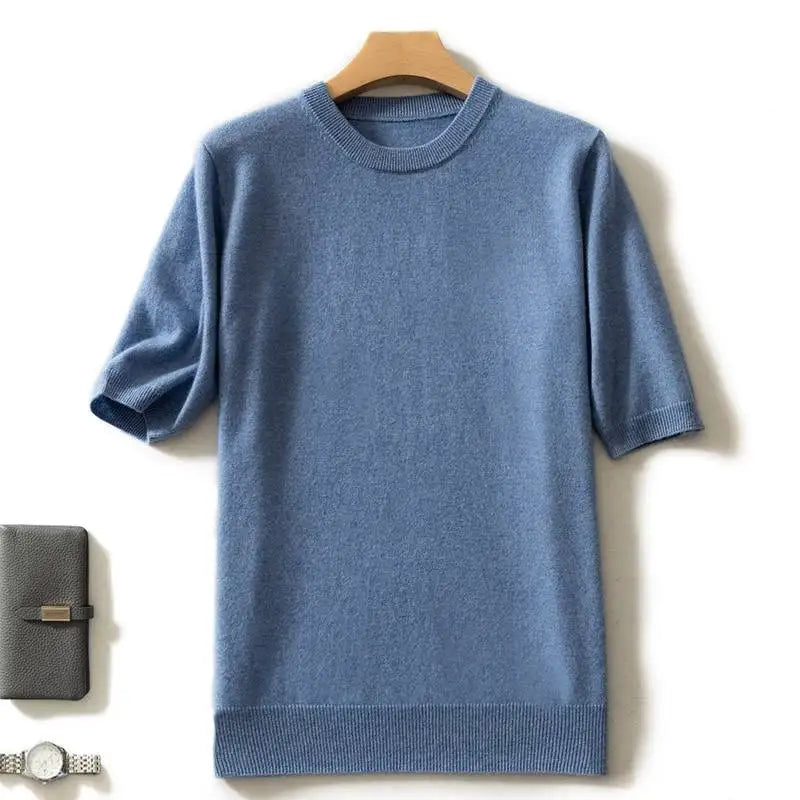 Fashion Menswear 100% Goat Cashmere 2021 Man O-Neck Pullovers Winter Sweaters Knitted Half Sleeve Hot Sale Standard Male Tops