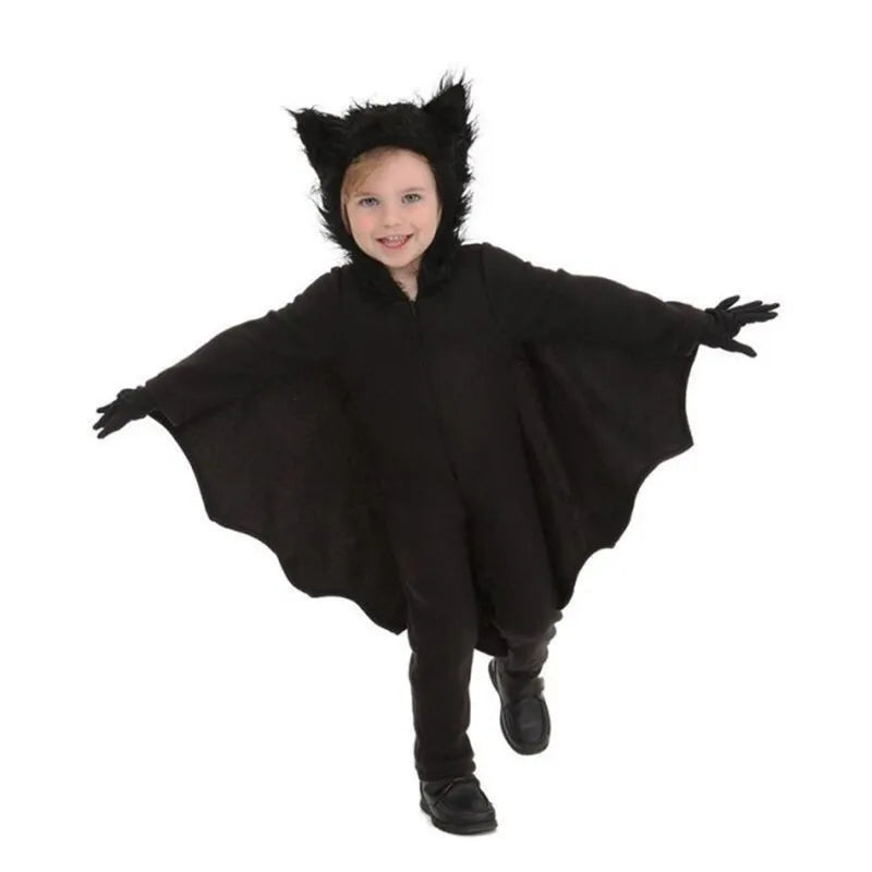 Kids Unisex Vampire Bat Hooded Costume Child sexy cosplay Jumpsuit Halloween Cosplay Costume Set Glove gift vestidos de fiesta