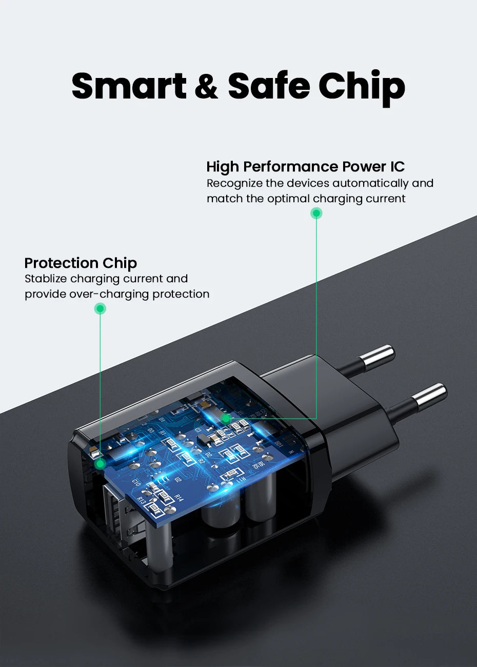 Ugreen 5V 2.1A USB Charger for iPhone 16 15 14 iPad Fast Wall Charger EU Adapter for Samsung S9 Xiaomi Mi 8 Mobile Phone Charger