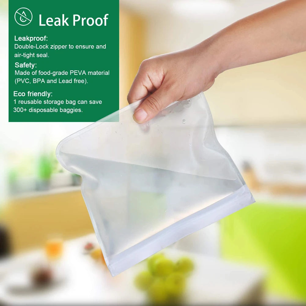 Reusable Silicone Food Storage Bags – Leakproof, Stand-Up, Zip Shut