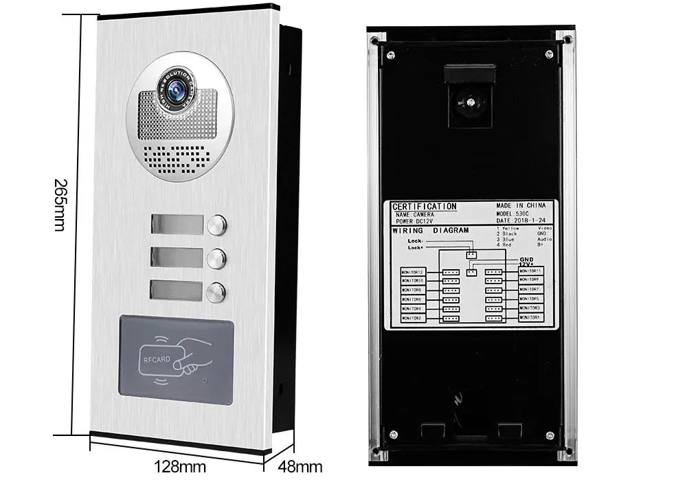 Video Door Phone Doorbell Camera Outdoor Unit RFID Keyfobs Unlock for Low-rise Building Multi 2/ 3/ 4/ 6/ 8 Apartments Intercom