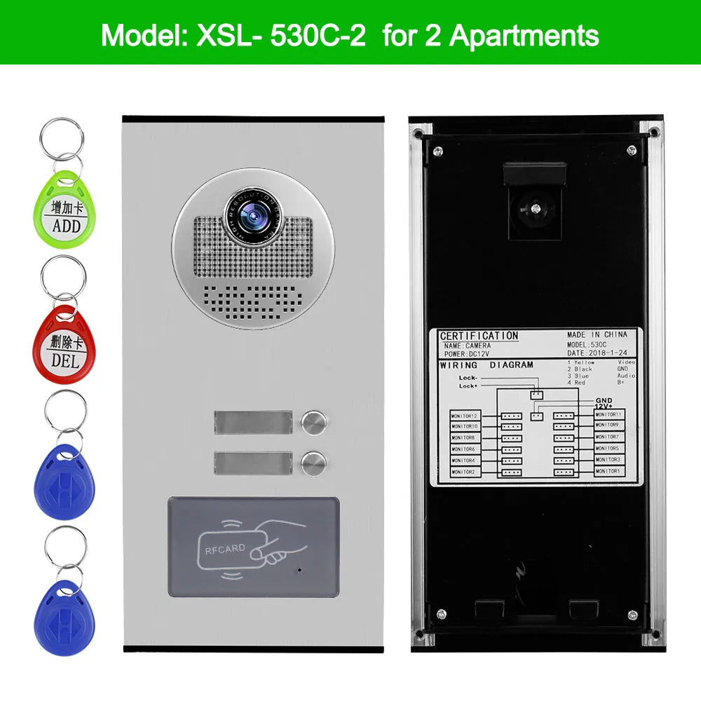 Video Door Phone Doorbell Camera Outdoor Unit RFID Keyfobs Unlock for Low-rise Building Multi 2/ 3/ 4/ 6/ 8 Apartments Intercom