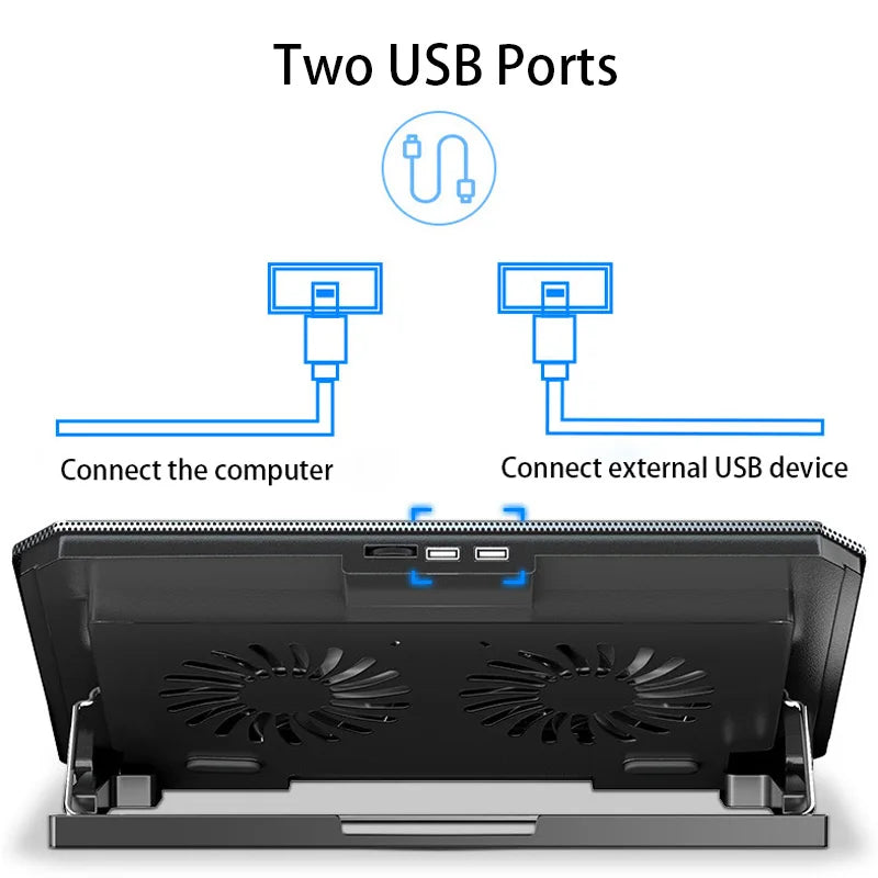 Gaming Laptop Cooler Large Size for 12-16 Inch Notebook, Two USB Cooling Pads, Adjustable Wind Speed, Silent Laptop Stand