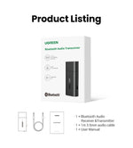 UGREEN 2 in 1 Bluetooth Car Adapter Bluetooth 5.1 Stereo Transmitter Receiver Wireless 3.5mm Aux Jack Adapter Car Kit Mic