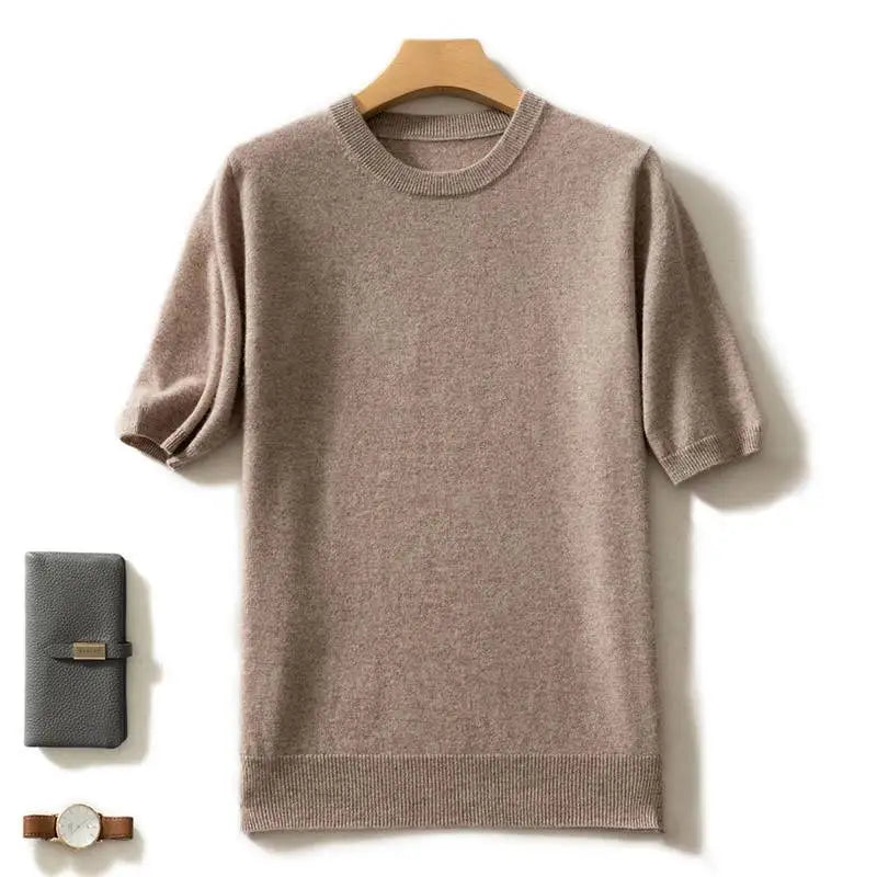 Fashion Menswear 100% Goat Cashmere 2021 Man O-Neck Pullovers Winter Sweaters Knitted Half Sleeve Hot Sale Standard Male Tops