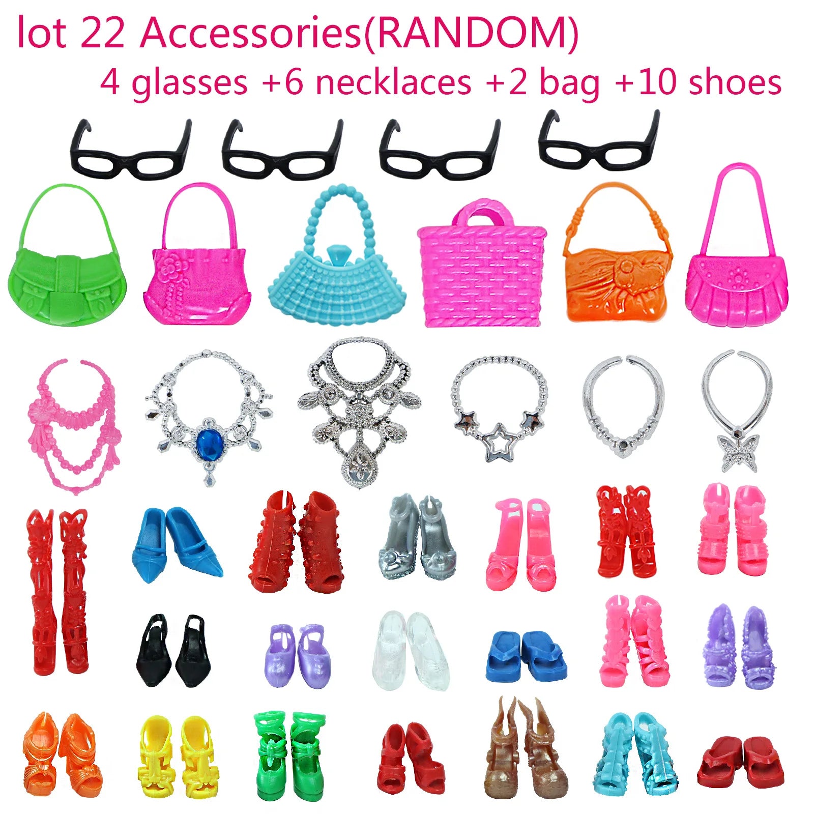 32 Item/Set Ba Doll Bie 11.5 inch Doll Accessories=10 Mix Dress+ 4 Glasses+ 6 Necklaces+2 Handbag+ 10 Shoes Clothes 11.8'' Doll