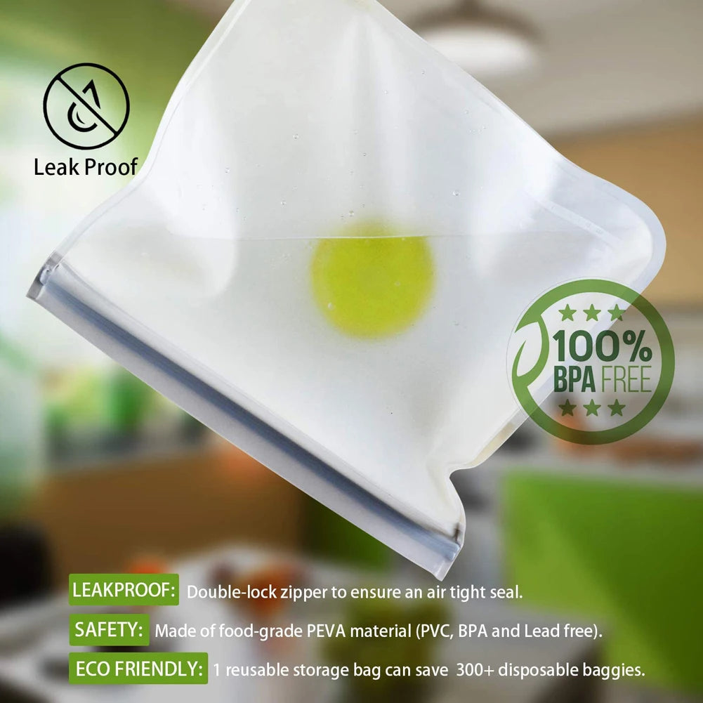 Reusable Silicone Food Storage Bags – Leakproof, Stand-Up, Zip Shut