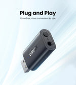 UGREEN 2 in 1 Bluetooth Car Adapter Bluetooth 5.1 Stereo Transmitter Receiver Wireless 3.5mm Aux Jack Adapter Car Kit Mic