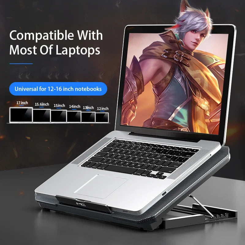 Gaming Laptop Cooler Large Size for 12-16 Inch Notebook, Two USB Cooling Pads, Adjustable Wind Speed, Silent Laptop Stand