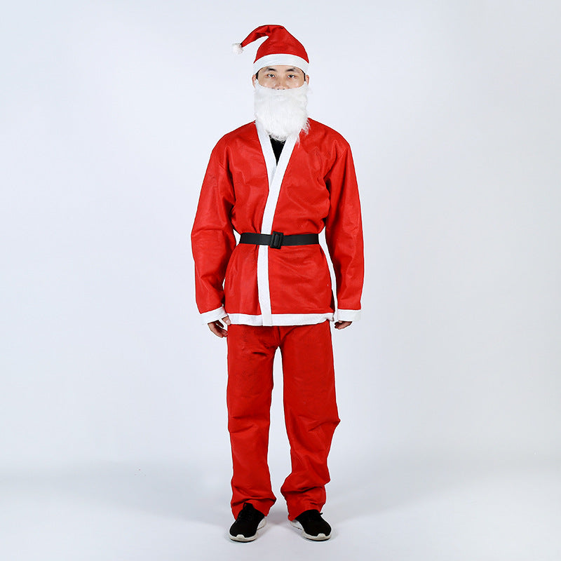 Red Classic Non-woven Santa Claus Costume Christmas Performance Cosplay Show Holiday Adult Boys Girls Decorative Clothes Unisex