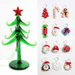 Custom Handmade Glass Christmas Tree Craft Figurines Ornaments Creative Xmas Decoration With 12pcs Cute Mini Pendant Accessories