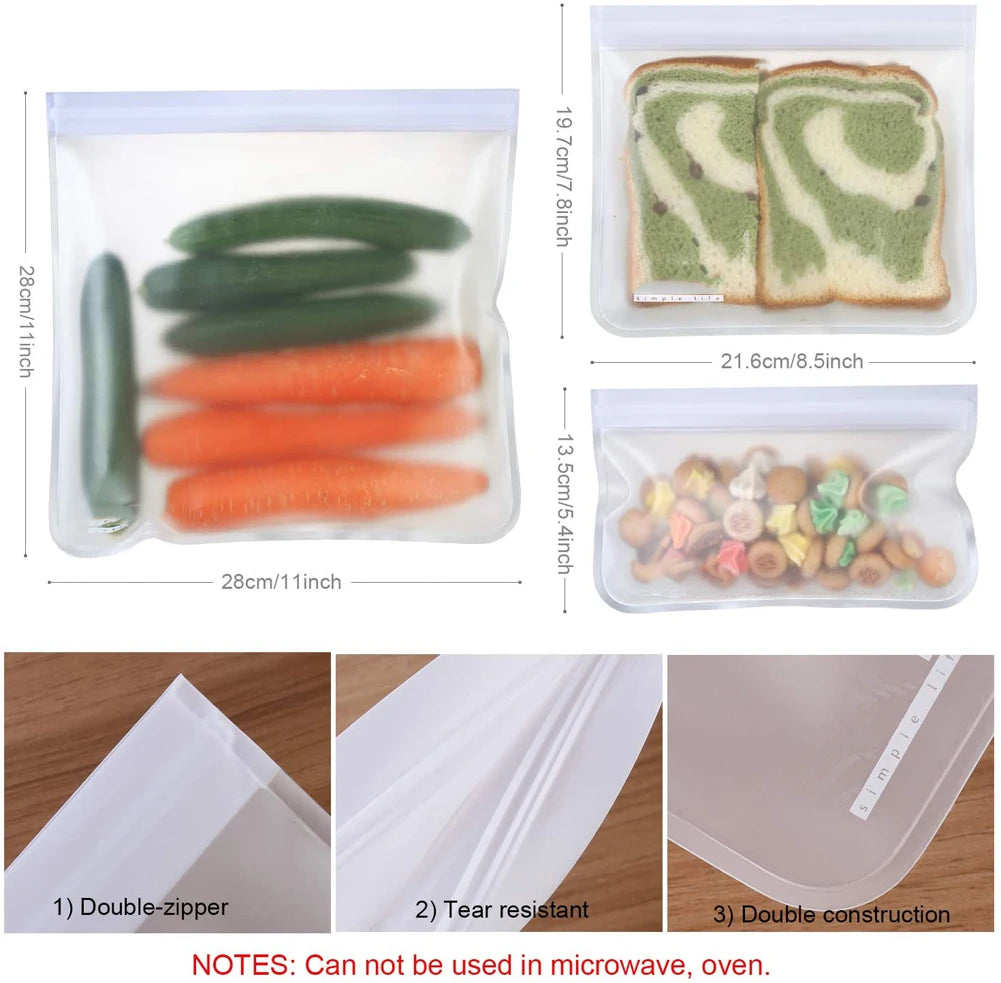 Reusable Silicone Food Storage Bags – Leakproof, Stand-Up, Zip Shut
