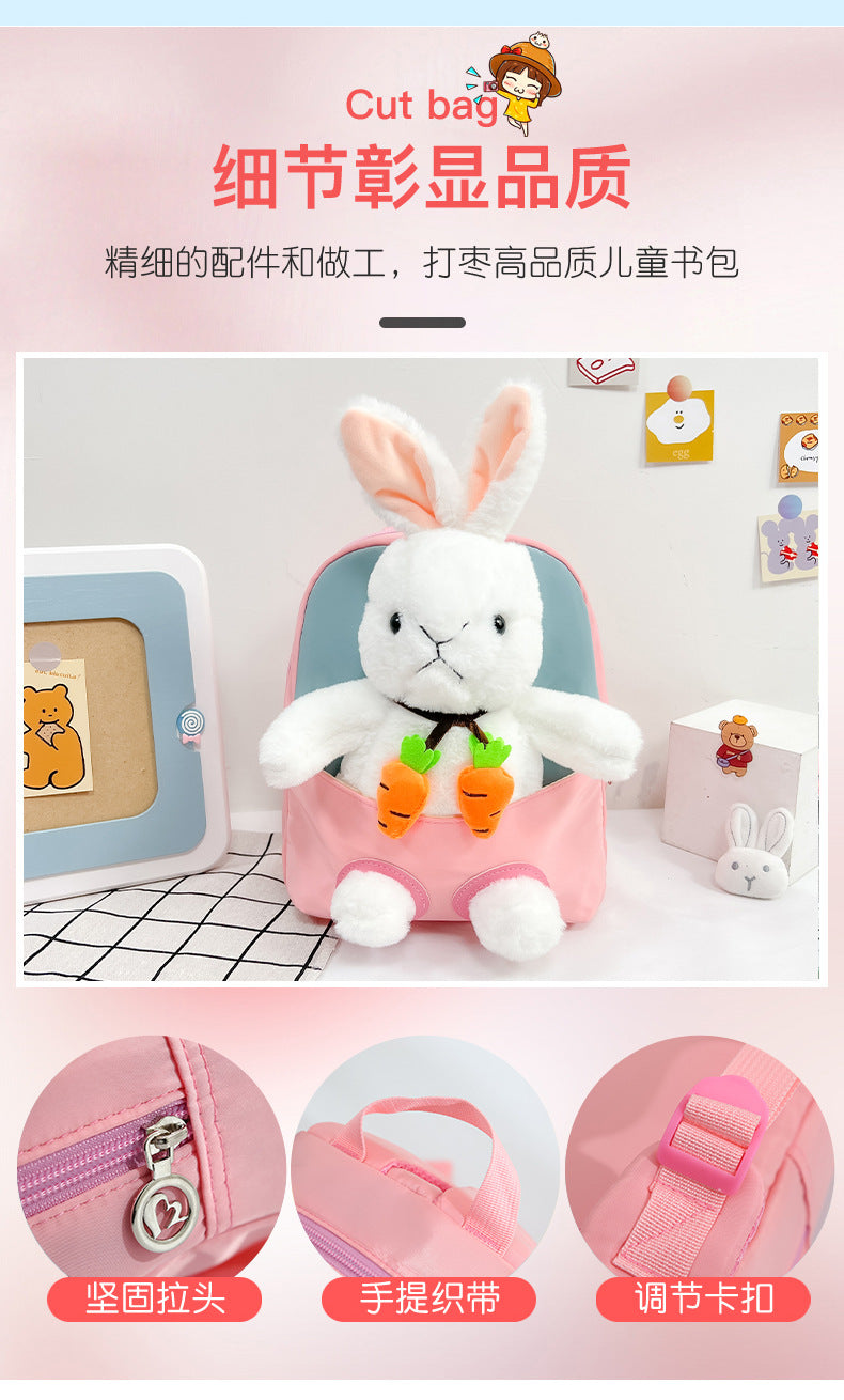 Plush 3D Rabbit Backpack for Boys Girls Kids Children SchoolBag Cute Bow Tie Cartoon School Bags Kindergarten Preschool Baby Bag