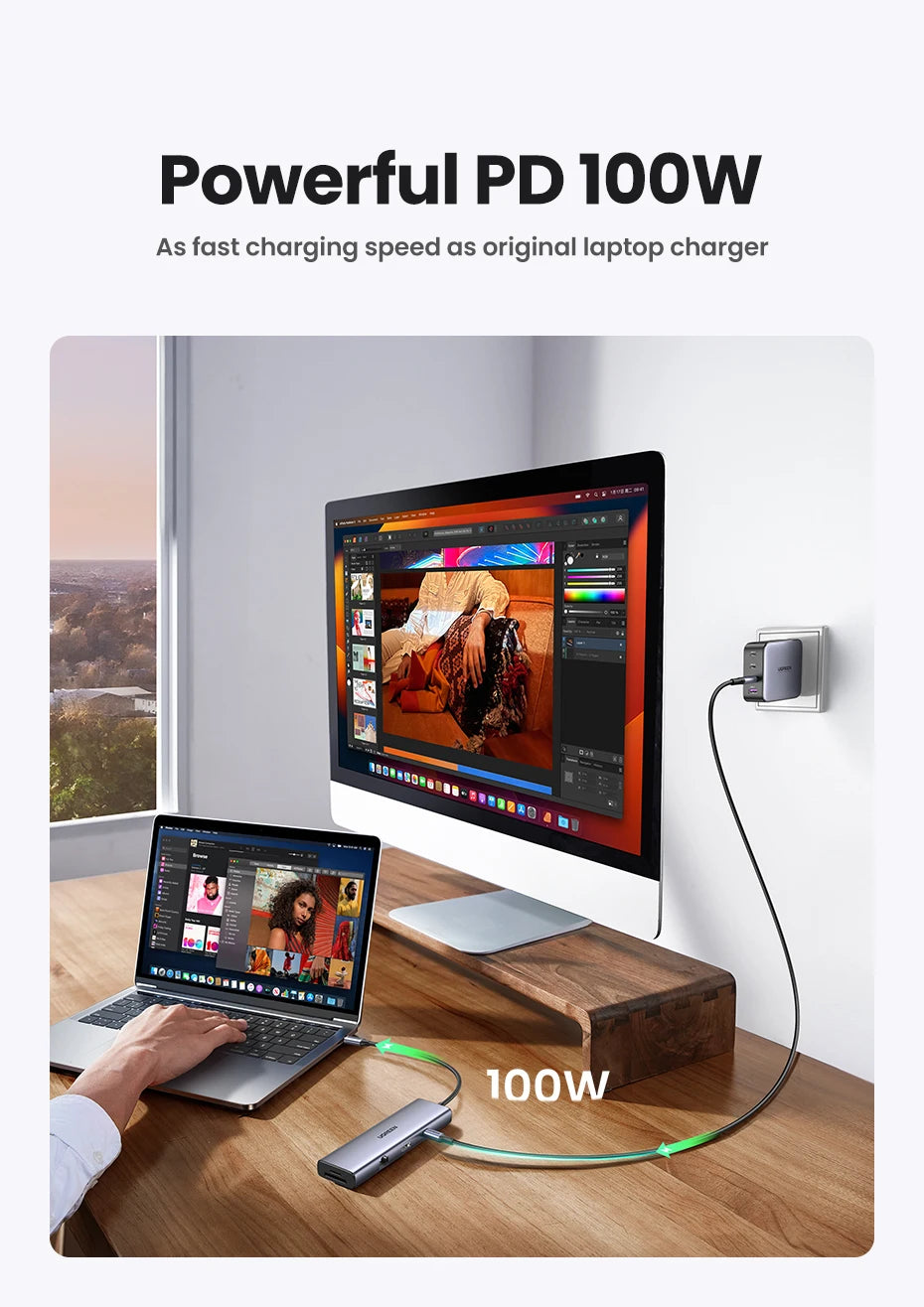 UGREEN USB-C HUB to 4K60Hz HDMI RJ45 Gigabit PD100W SD&TF USB3.0 5Gbps Splitter for MacBook Laptop Accessories Docking Station