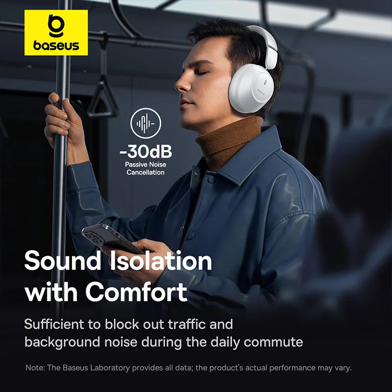 Baseus Bass 30 Max Wireless Headphone Bluetooth 5.3 40mm Bass-Enhance Foldable Over Ear Headsets 50H Play time Gaming Earphone