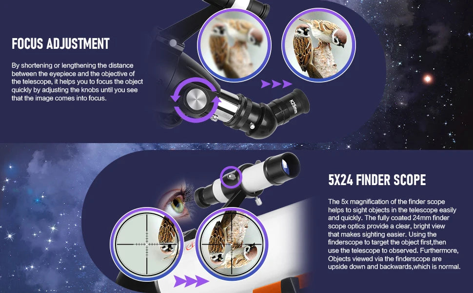 ALLFOC 80090 Astronomical Telescope, High Power Large Aperture HD Professional for Deep Space Observation Star Gazing, Tripod‌‌